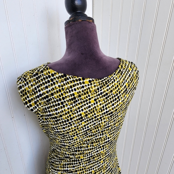 Calvin Klein Green Black Dot Printed Sleeveless Career Sheath Dress Rutched M - Picture 8 of 14